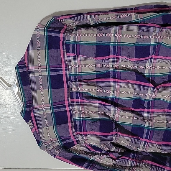 The North Face Womens flannel button up pink purple plaid Guatemalan inspired - Picture 7 of 8